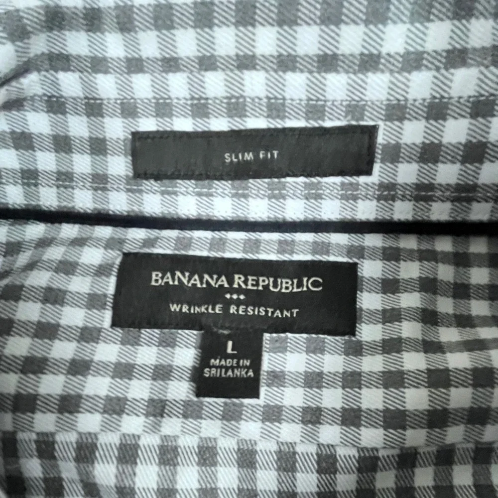 Banana‎ Republic Mens Large Slim Fit Wrinkle Resistant Gingham Button Down Shirt